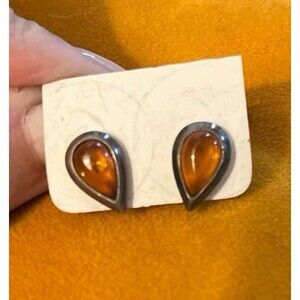 Sterling Silver & Baltic Amber pierced post Teardrop shaped Earrings